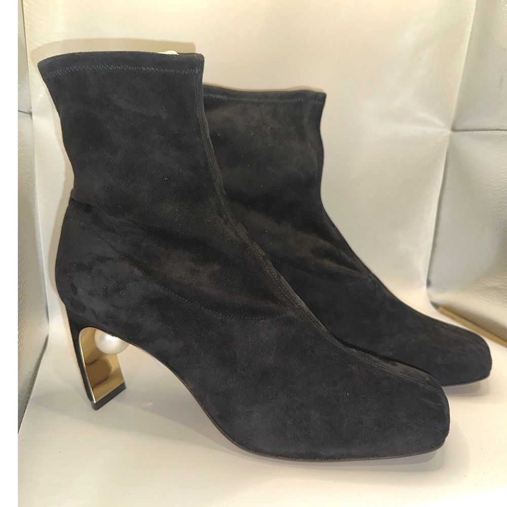Nicholas Kirkwood NIB Maeva Pearl Black Suede Square Toe Sock Ankle Boot Size 41 - Picture 7 of 14